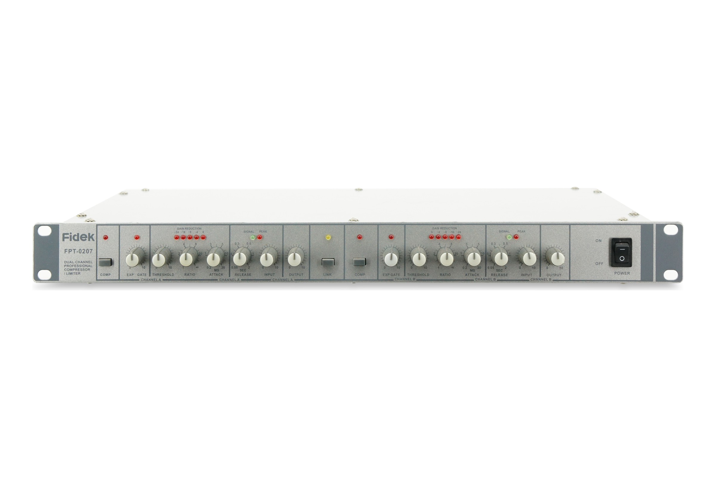 Fidek FTP-0207 Compressor Limiter 2-Kanal Noise Gate 19'' Rack XLR Klinke